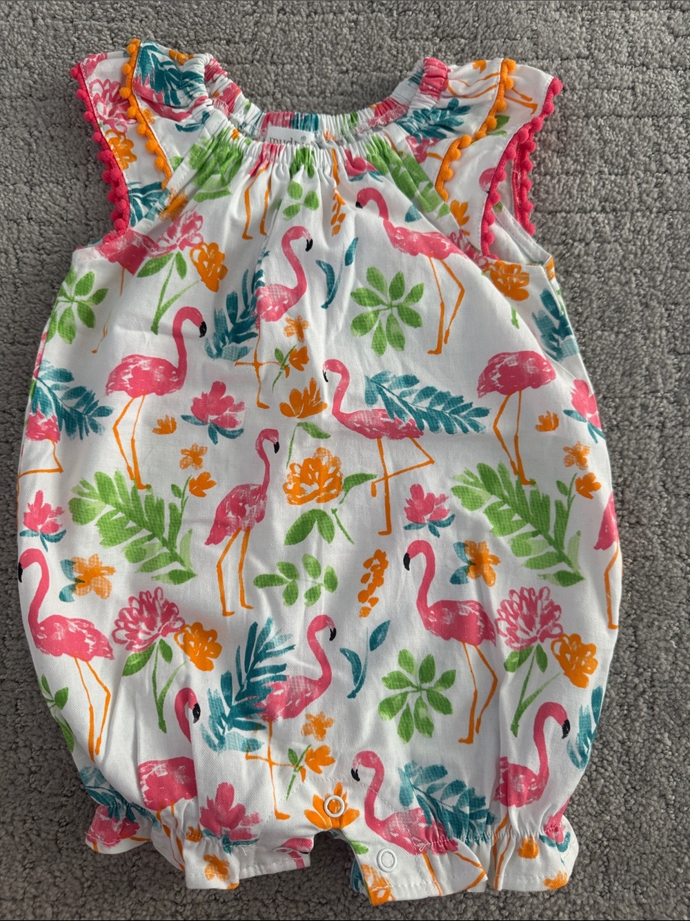 Mud Pie Girls' Flamingo Print Ruffle Romper - Pink & Multi